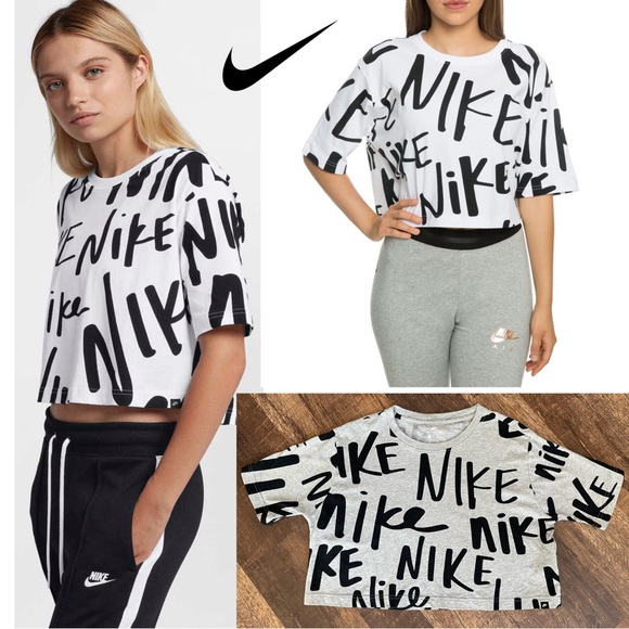Nike Tops - 2🍒/$36~Nike AOP Graffiti Style Gray Crop Top~Medium